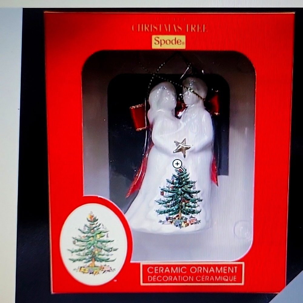 Spode Bride & Groom Tree 3" Christmas ornament ceramic white gold trim New …